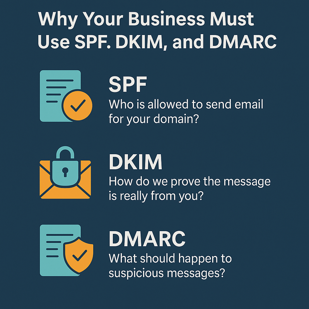 SPF, DKIM, and DMARC email security standards infographic